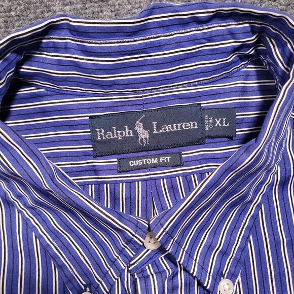 Ralph Lauren Shirt Mens XL Blue Vertical Striped L/Sleeve Custom Fit' Flesh Pony - Picture 2 of 9